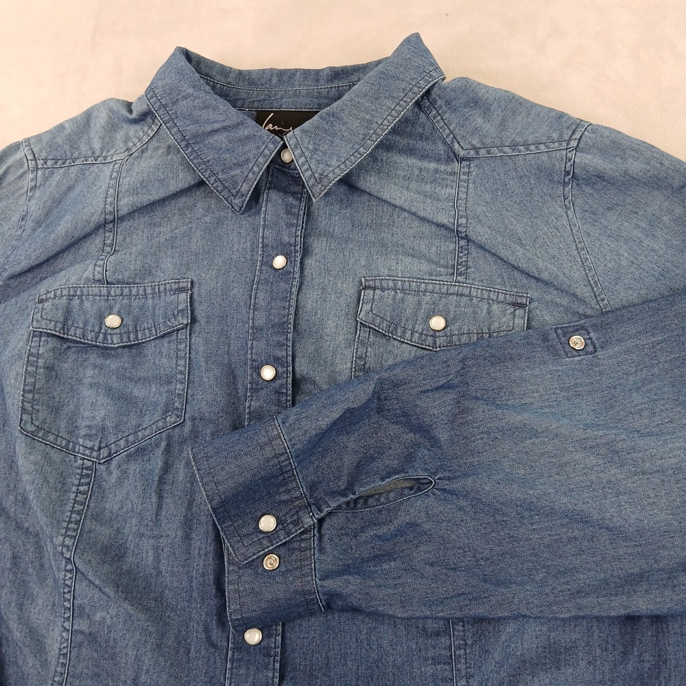 Lane Bryant 20 Womens Shirt Western Pearl Snap Denim Stretch 23x27‎ Roll Tab